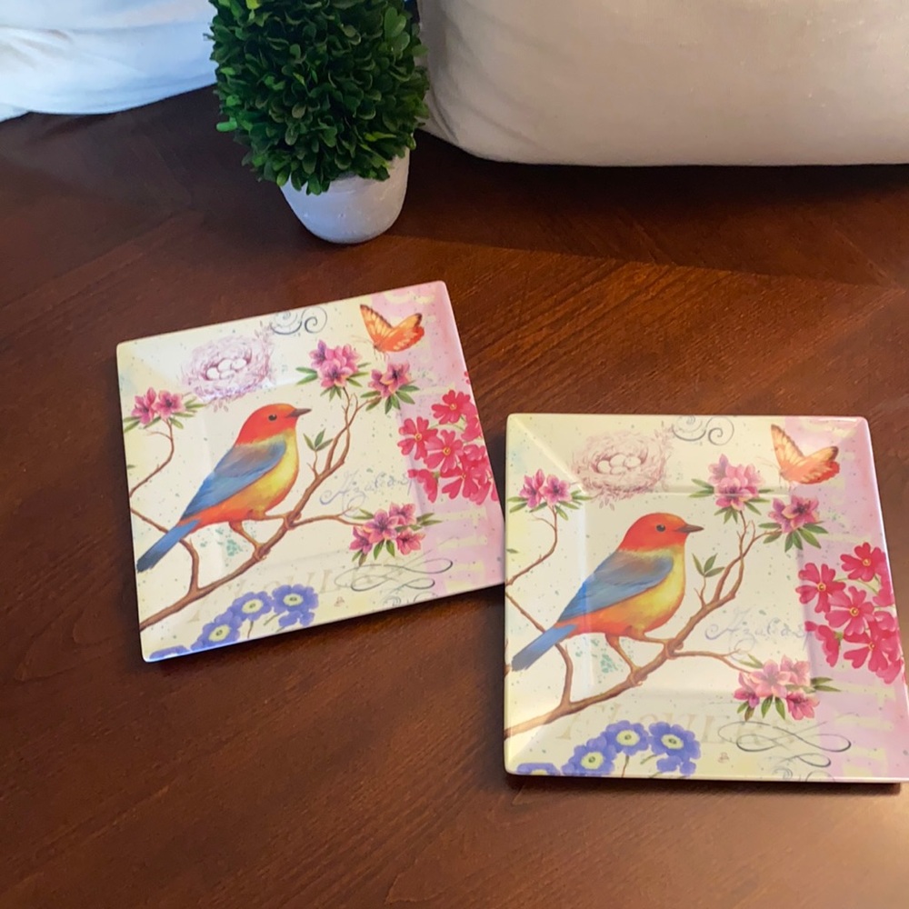 2 melamine blue bird plates 🐦